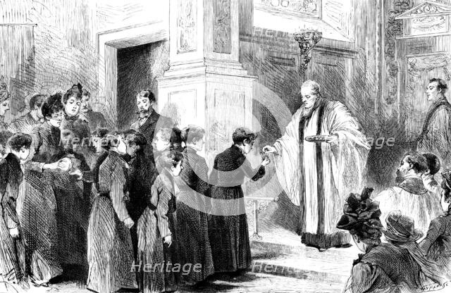 Curious Easter custom at a City church, Allhallows...gifts to Christ's Hospital boys, 1890. Creator: P Naumann.