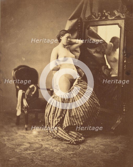 [Nude Before a Mirror], ca. 1857. Creator: Attributed to Bruno Braquehais (French, 1823?1875).