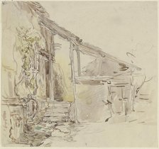 House corner with a grapevine and four steps, c1850-1905. Creator: Anton Burger.