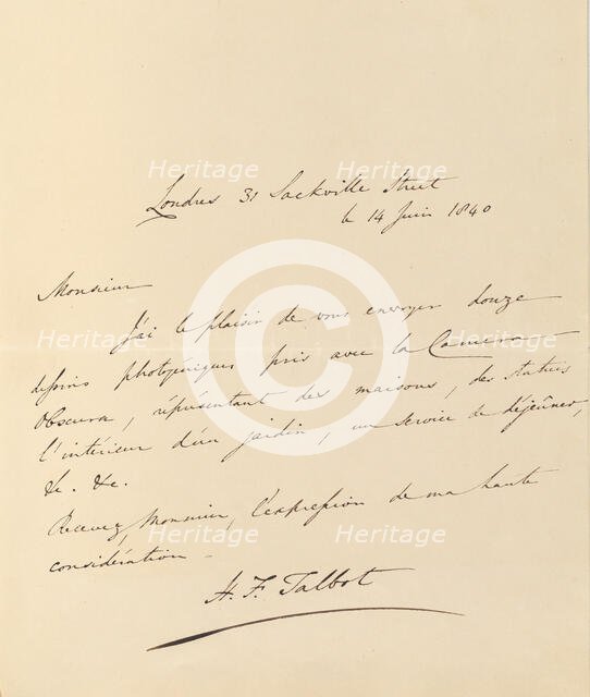 [Manuscript Letter from W. H. Fox Talbot to Antonio Bertoloni], 1840. Creator: William Henry Fox Talbot.