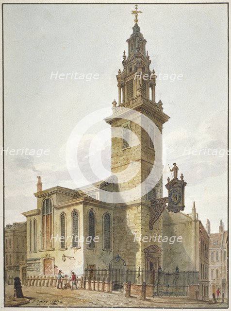 View of the Church of St James Garlickhythe, City of London, 1811. Artist: John Coney