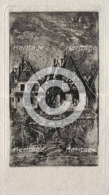 Marketplace with Parasols, 1866. Creator: Rodolphe Bresdin (French, 1822-1885).