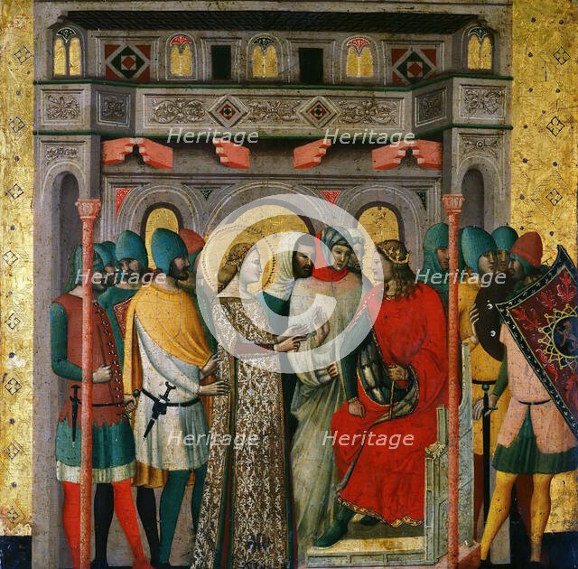 Saint Columba before Emperor Aurelian (Scenes from the Life of Saint Columba), 1345-1350. Creator: Baronzio, Giovanni (?-before 1362).