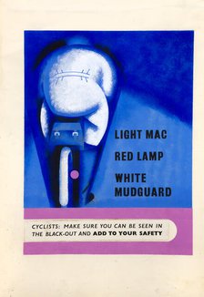 'Cyclists - make sure you can be seen in the blackout', WWII road safety poster, between 1939-1946. Creators: Central Office of Information, Tom Gentleman.