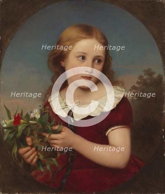 Girl holding flowers, 1857. Creator: Erik Johan Lofgren.