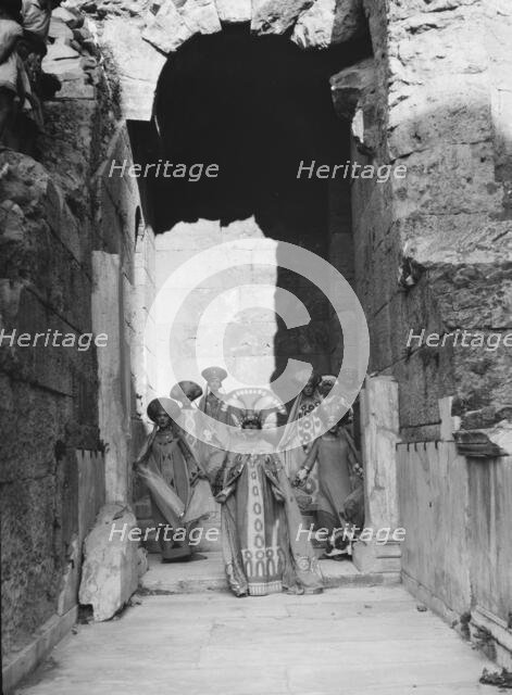 Kanellos dance group at ancient sites in Greece, 1929 Creator: Arnold Genthe.