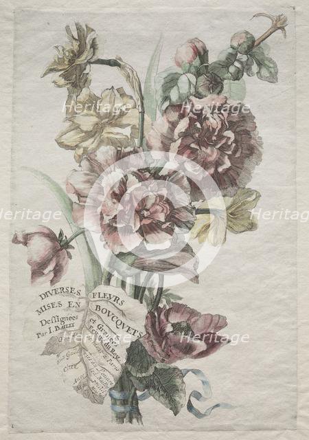 Divers fleurs mises en boucquets: No. 1 - Hollyhocks and Narcissus, c. 1670. Creator: Jacques I Bailly (French, 1634-1679).