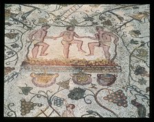 Ruins of Mérida, Roman house of the Amphitheater, detail of the mosaic with scenes of treading of…