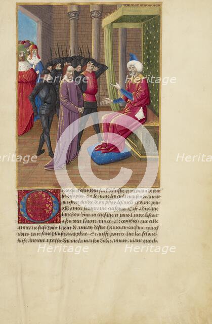 Christ before Annas; La Passion de nostre seigneur ihesus christ, about 1480-1490. Creators: Master of Guillaume Lambert, Workshop of Master of Guillaume Lambert.