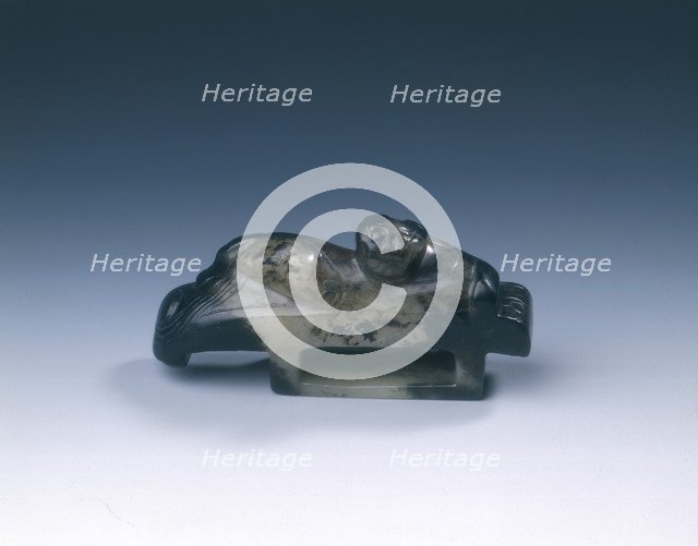 Black jade dagger scabbard slide with kui dragon, Western Han dynasty, China, 206 BC-8 AD. Artist: Unknown