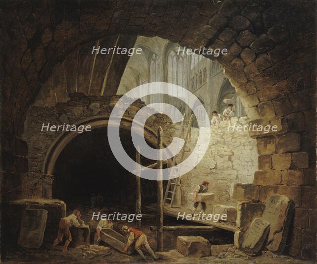 Looting of Royal Tombs in Saint-Denis Basilica, October 1793, c. 1793. Creator: Robert, Hubert (1733-1808).