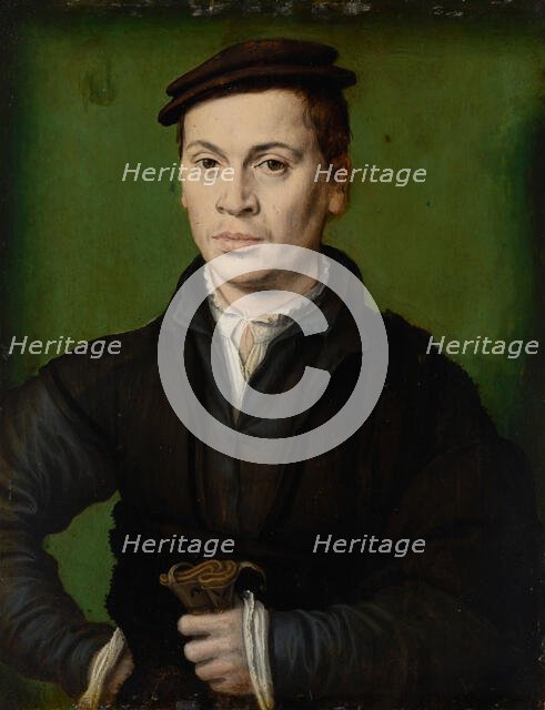 Man in a Black Beret Holding a Pair of Gloves, c1530. Creator: Corneille de Lyon (1500/10-1575).