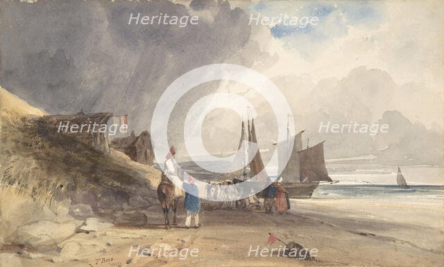 Figures on a Beach, Northern France, 1830. Creator: Thomas Shotter Boys.