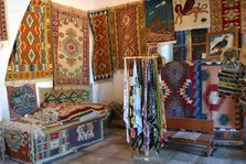 Rugs and scarves at a monastery, North Cyprus.