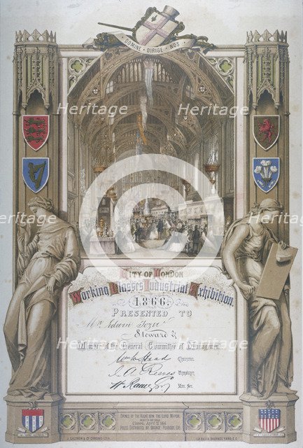 Certificate presented to stewards at City of London Working Classes Industrial Exhibition, 1866. Artist: J Salomon & Co