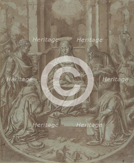 The Adoration of the Magi (Cartoon for an Embroidery), 1587-89. Creator: Attributed to Diego Lopez de Escuriaz.