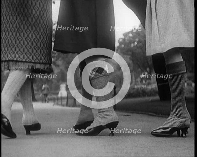Close up Shot of Female Civilians Legs Wearing Wool Stockings, 1920. Creator: British Pathe Ltd.