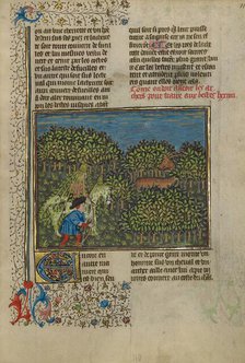 A Camouflaged Horseman and an Archer Approaching a Deer; Livre de la Chasse, about 1430-1440. Creator: Unknown.