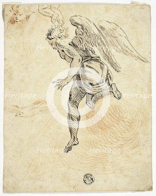 Flying Angel with Sketches of Dove and Putto's Head, n.d. Creator: Unknown.