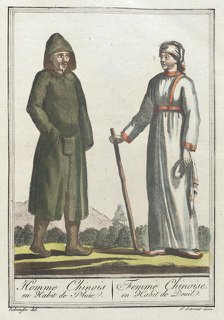 Costumes de Différents Pays, 'Homme Chinois en Habit de Pluie. Femme Chinoise, en Habit..., c1797. Creators: Jacques Grasset de Saint-Sauveur, LF Labrousse.