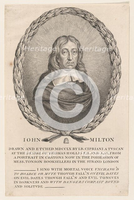 John Milton, 1760. Creator: Giovanni Battista Cipriani.