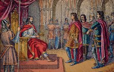 Abdication of Alphonse III, King of Asturias (866-910) in favor of his sons Garcia, Ordoño and Fr…