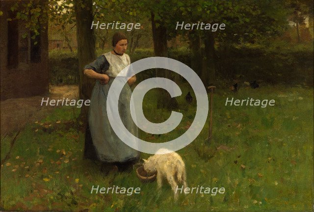 Woman from Laren with lamb, 1885. Artist: Mauve, Anton (1838-1888)
