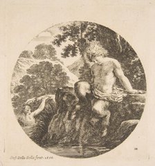 Young Satyr About to Bathe in a River, from 'Landscapes and seaports' (Paysages et ports d..., 1656. Creator: Stefano della Bella.