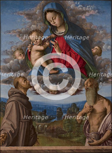 Madonna and Child in glory with the Saints Francis and Jerome, 1512. Creator: Zaganelli, Francesco (ca 1470-1532).
