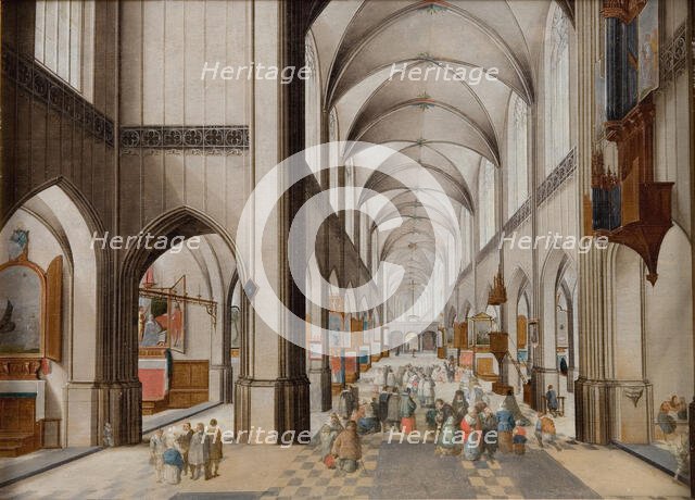 Interior of a Three-Aisled Gothic Church during a Sermon, 1628-1631. Creators: Peeter Neeffs the Elder, Follower of Jan Brueghel the Elder.