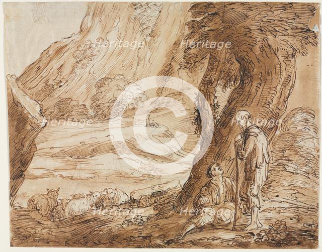 Landscape with Sheep and Two Shepherds, first half 19th century?. Creator: Thomas Barker (British, 1769-1847).