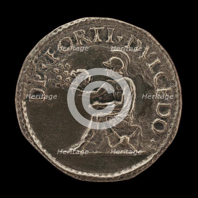 Helmeted Nude Figure Seated, Holding a Lion's Head from which Issue Bees [reverse], 16th century. Creator: Unknown.