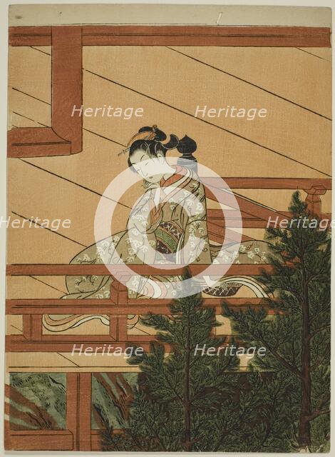 Young Woman Seated on the Balcony of Kiyomizu Temple, c. 1766. Creator: Suzuki Harunobu.
