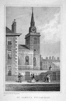 View of the north-western end of St James's Church, Piccadilly, London, c1827.                       Artist: Thomas Barber