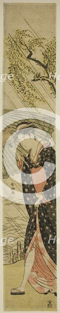 Young Woman Walking on a River Bank in Rain, Japan, late 18th/early 19th century. Creator: Kubo Shunman.