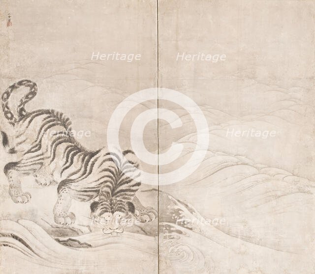 Tiger Drinking from a Raging River (image 1 of 4), c1640. Creator: Kano Sansetsu.