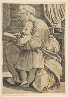 The Virgin reading with the infant Christ; woman seated in profile facing left an..., ca. 1515-1600. Creator: Unknown.