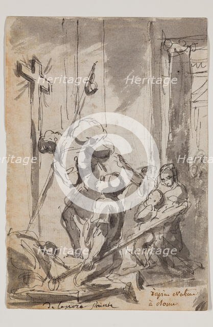 Pilgrims in Front of the Porta Santa at Saint Peter's, c.between 1752 and 1756. Creator: Augustin Pajou.