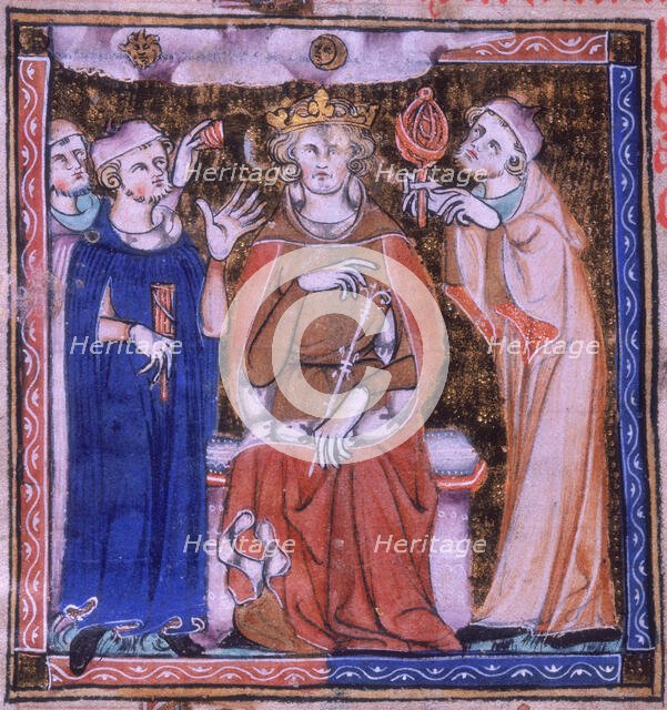 King (Alexander) with an astrologer and a physician, 1326-1327.  Creator: Unknown.
