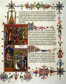 Investiture of a gentleman. Delivery of the sword. Page of the 14th century manuscript 'Order of …