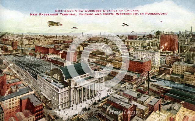 Business district and terminal of Chicago and North Western Railway, Chicago, Illinois, USA, 1915. Artist: Unknown