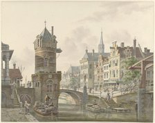 Canal in a city with a turret at a stone bridge, 1788-1846. Creator: Jan Hendrik Verheyen.