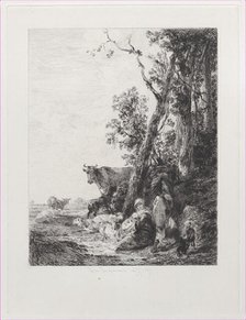 Rest, a Landscape with Figures and Cattle, after Nicolaes Berchem, 1871. Creator: Jules-Ferdinand Jacquemart.