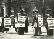 Suffragettes demonstrate outside a prison, London, 1914, (1947).  Creator: Unknown.