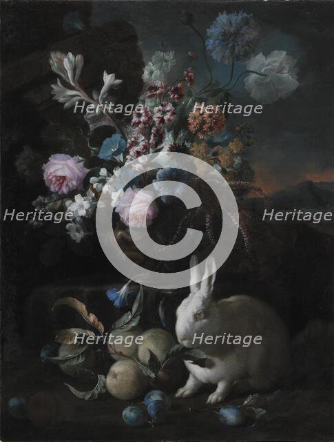 Flower Piece with Rabbit, 1673-1724. Creator: Franz Werner von Tamm.