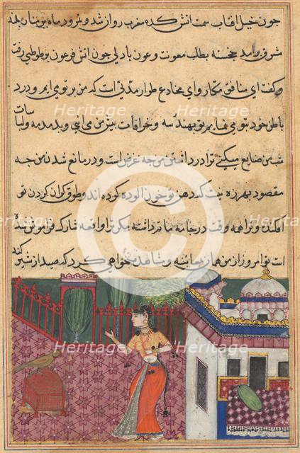 Page from Tales of a Parrot (Tuti-nama): Thirty-third night: The parrot addresses Khujasta..., c. 15 Creator: Unknown.