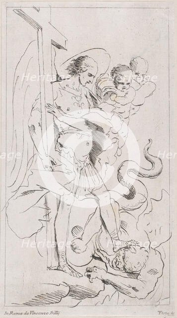 Saint Michael the Archangel crushing the demon underfoot, 1700-1800. Creator: Anon.