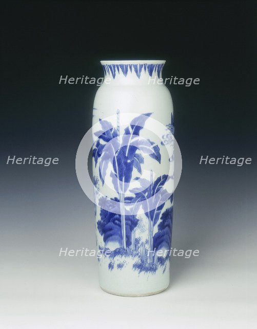 Blue and white sleeve vase, China, 1637. Artist: Unknown
