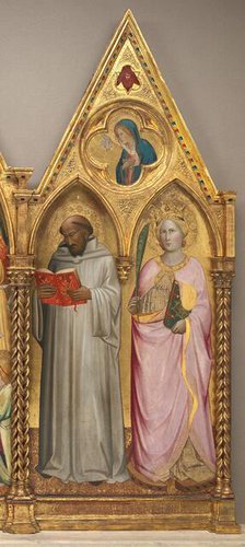Saint Bernard and Saint Catherine of Alexandria with the Virgin..., shortly before 1387. Creator: Agnolo Gaddi.
