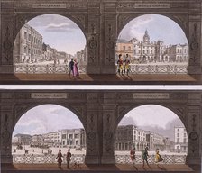 Four views of London sites seen through an arch, c1820. Artist: Anon